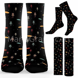 Disc Golf Socks. Soft Retro Pattern Printed Socks Casual Socks Mens Womens. Disc Golf Tournament Gift For Him Gift For Her