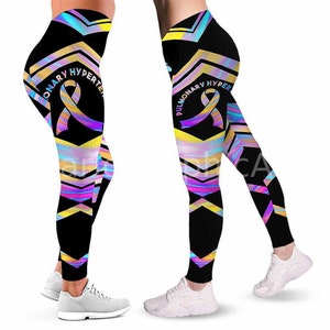 Ph Pulmonary Hypertension Awareness Ribbon Leggings For Women. Colorful Line Pattern Women Leggings. Gift For Her Gift For Survivor Fighter.