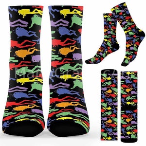Scuba Diver Scuba Diving Socks. Soft Socks Colorful Pattern Breathable Socks Printed Casual Socks. Custom Personalized Gift For Women Men