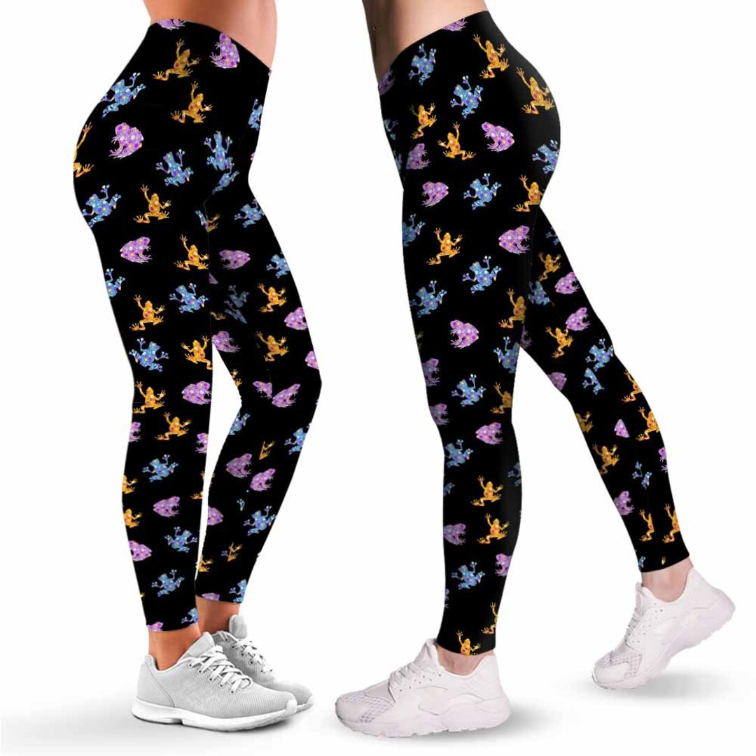 Frog Leggings for Women. Cute Floral Frog Pattern Printed Leggings ...
