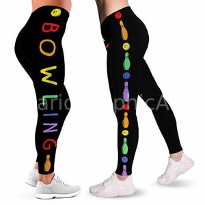 Bowling Leggings For Women. Ball Pin Love Bowling Pattern Women Leggings. Gift For Women Gift For Her. Yoga Workout Yoga Pants Custom Gift.