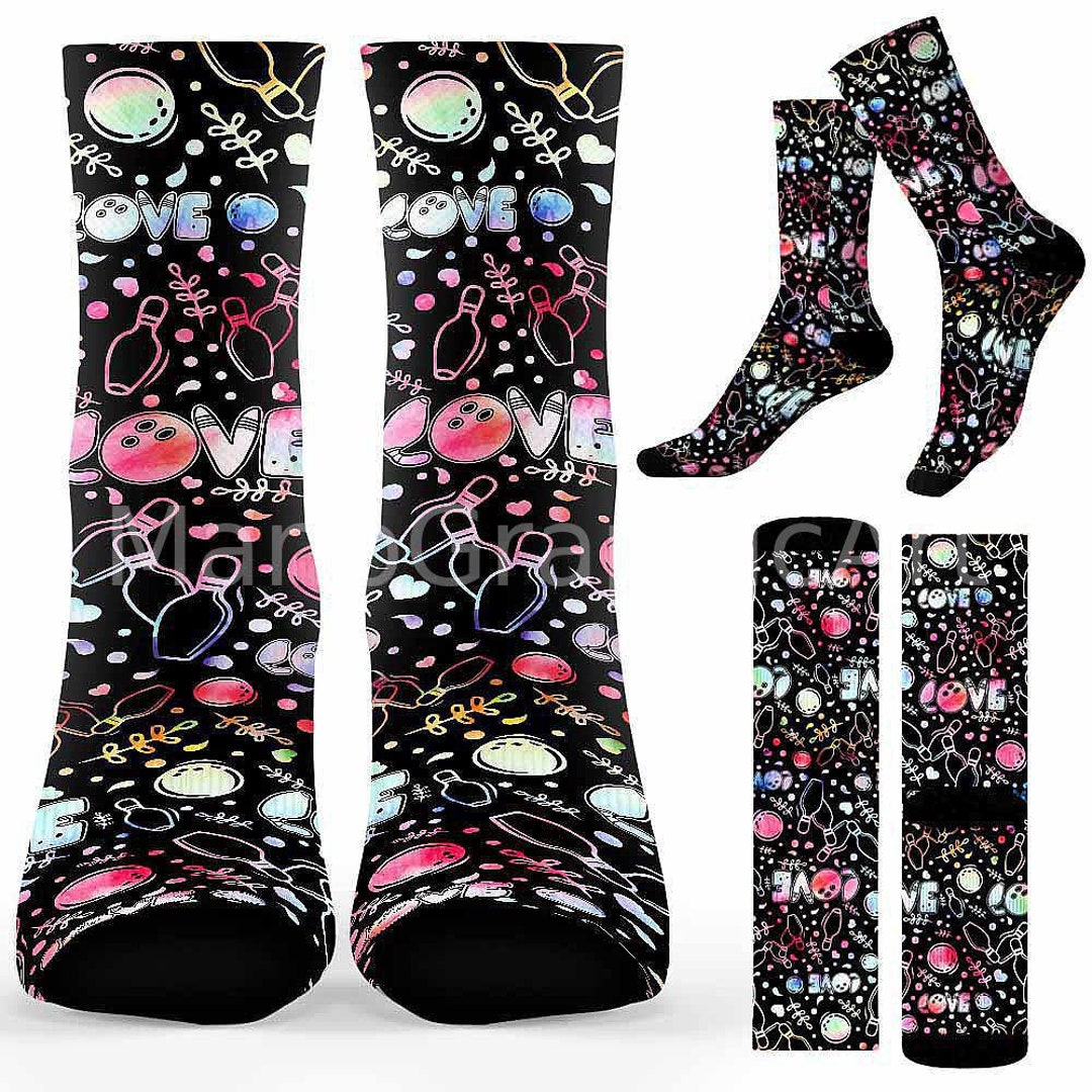 Bowling Socks. Soft Tie Dye Love Pattern Printed Socks Casual Socks