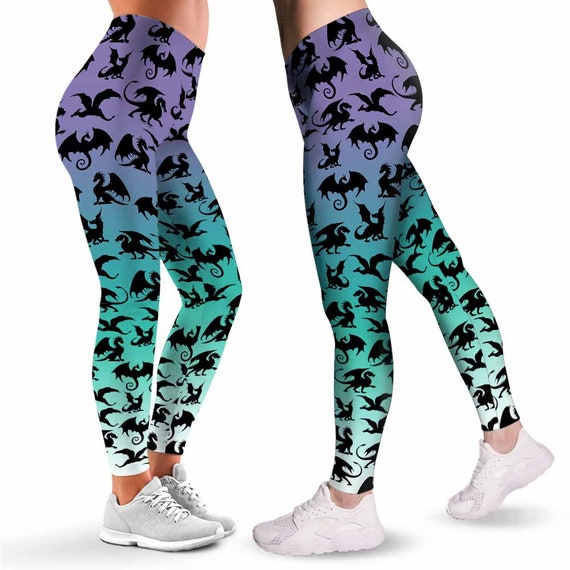 Dragon Leggings for Women. Retro Color, Purple Blue Green Gradient Dragon  Women Leggings. Yoga Workout Custom Leggings Gift. -  Canada