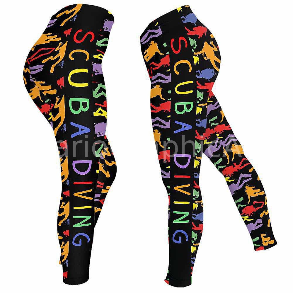 Scuba Diver Scuba Diving Leggings for Women. Colorful Pattern