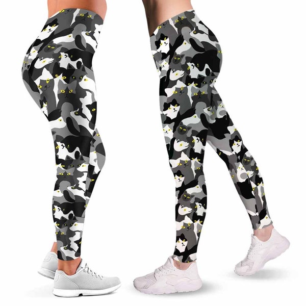 Pink Silhouette Cat Print Women's Leggings