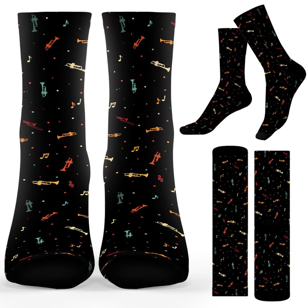 Trumpet Trumpeter Socks. Trumpet Retro Small Pattern Soft Printed Socks