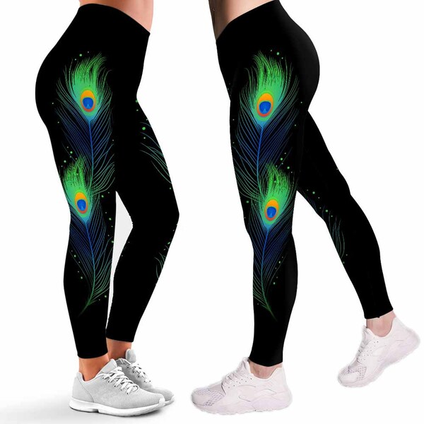 Peacock Feather Floral Pattern Print Pattern Women Leggings
