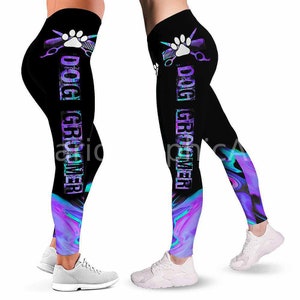 Proud Dog Groomer Leggings For Women. Dog Grooming Paw Scissor Pattern Women Leggings. Yoga Workout Gift For Women, Birthday Gift For Her.