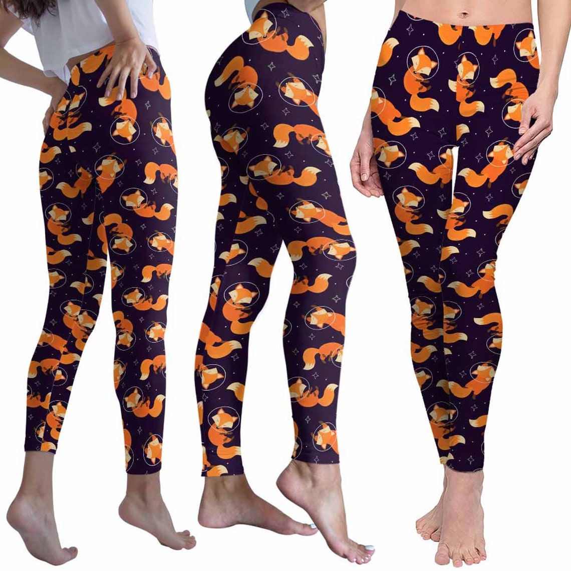 Fox Leggings for Women. Kawaii Fox Pattern Printed Leggings. Etsy