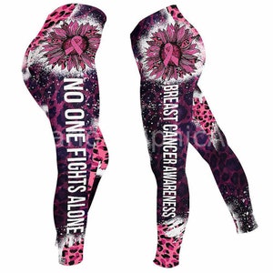 Breast Cancer Awareness Ribbon Leggings For Women. Sunflower Leopard Women Leggings Yoga Pants. Custom Gift For Her, Gift For Women