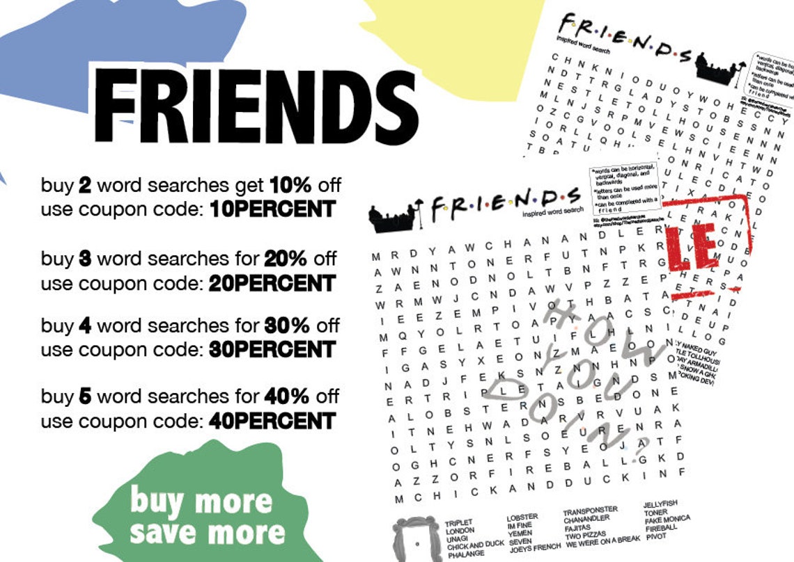 Friends TV Show Inspired Word Search Set of 2 Instant | Etsy