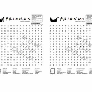 Friends TV Show Inspired Word Search Set of 2 Instant | Etsy