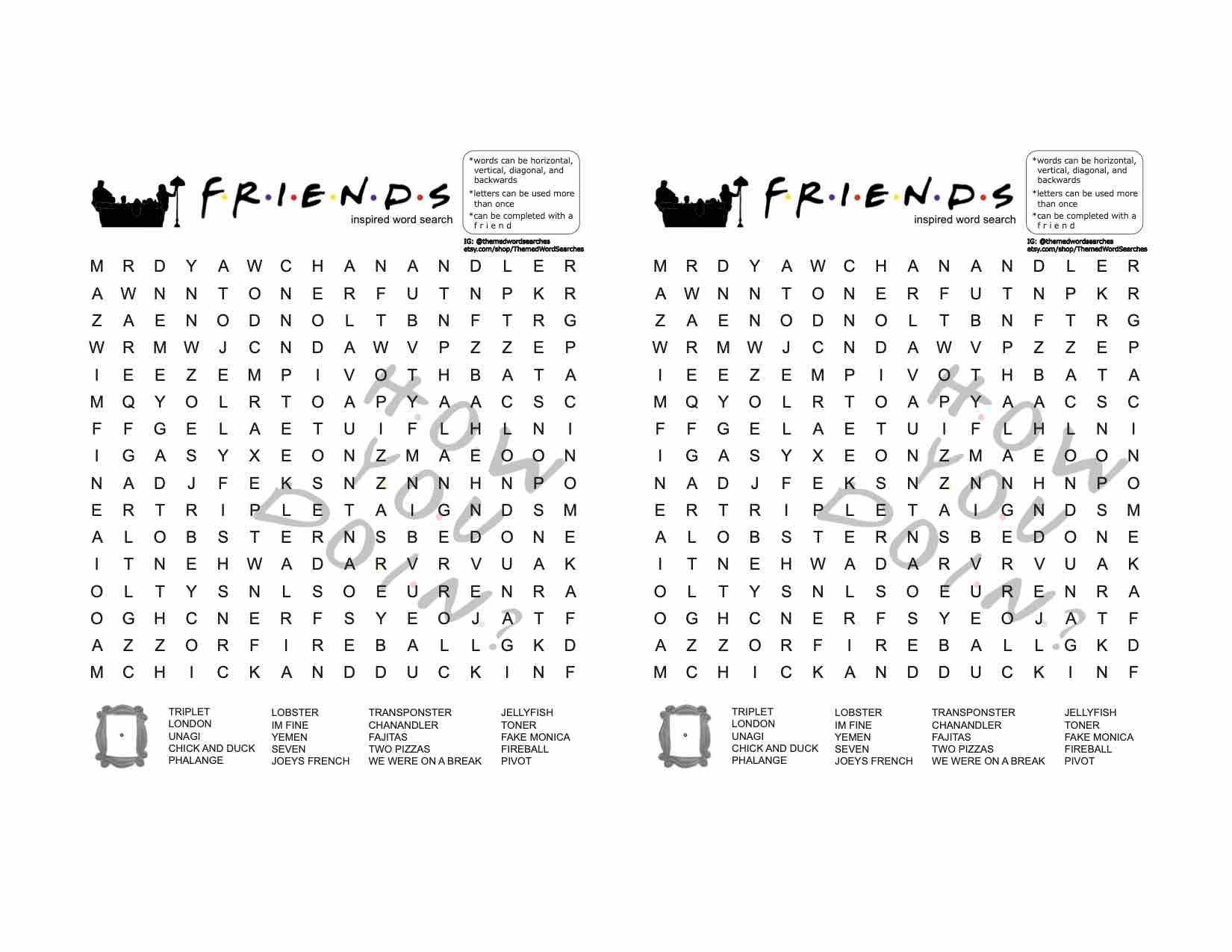 Friends TV Show Inspired Word Search Set of 2 Instant | Etsy