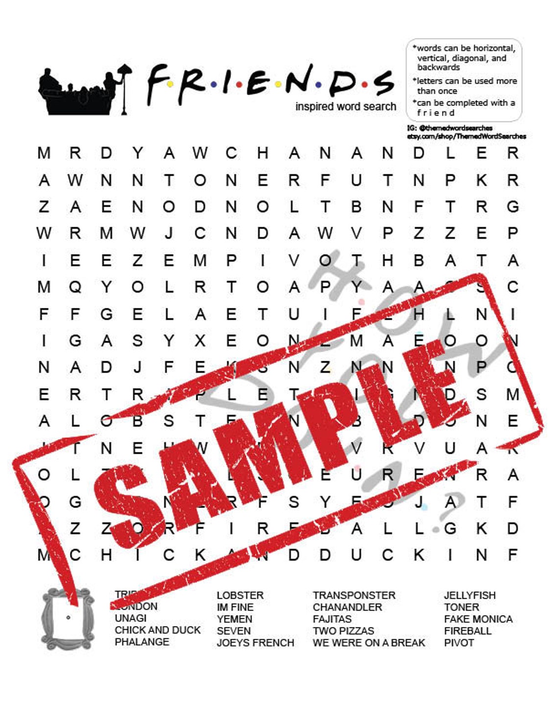 Friends TV Show Inspired Word Search Set of 2 Instant | Etsy