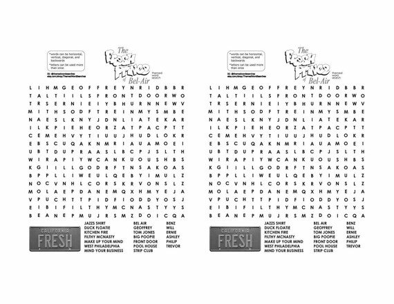 Fresh Prince Of Bel Air Inspired Word Search Set Of 2 Etsy