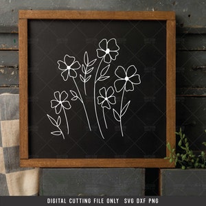 Wildflower SVG, Veld van Bloemen en bladeren digitale cut-bestand, botanische, met de hand getekende SVG, Illustratie SVG, Clip art, Instant Download