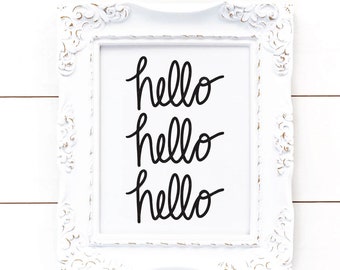 Hello SVG PNG DXF digital cut file, Hand Lettering, Hello Hello Hello, Clipart, Instant Download