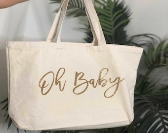 Bolsa de lona Oh Baby, bolsa de pañales personalizada con cremallera, regalo para mamá primeriza
