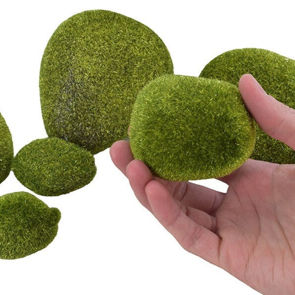 Set of 6 Mossy Stones - Flocked Polystyrene Decorative Stones