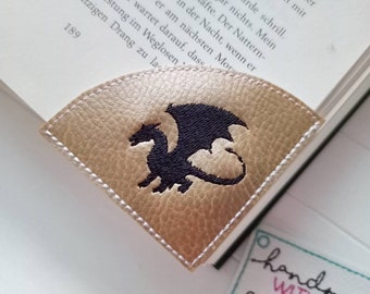 Eck Lesezeichen Drachen Kunstleder gestickt, Leseecke Geschenk Bücherwurm Leseratte Ostern