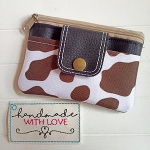 Kleine Geldbörse im Kuh Design mit Kartenfach, Kunstleder vegan und Canvas Stoff schwarz, Geldbörse Kartentasche, Reisegeldbeutel