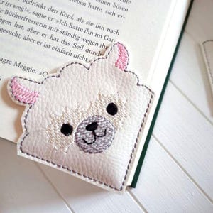 Alpaca Lama Corner Bookmark, Faux Leather Embroidered, Reading Corner