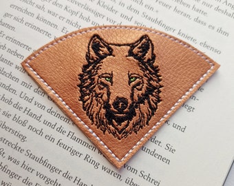 Corner bookmark wolf embroidered vegan faux leather reading corner gift bookworm bookworm birthday