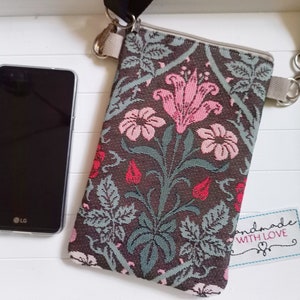Florale Handytasche zum Umhängen, Gobelin Stoff mit Reissverschluß, Umhängetasche klein
