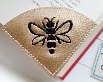 Bee corner bookmark embroidered vegan faux leather in gold reading corner gift bookworm bookworm beekeeper