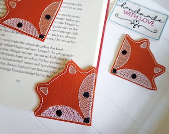 Fox corner bookmark embroidered faux leather, reading corner gift school enrollment bookworm bookworm
