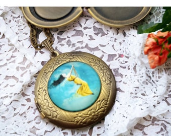 Medaillon Kette Amulett zum Öffnen Cabochon Glas bronze Foto