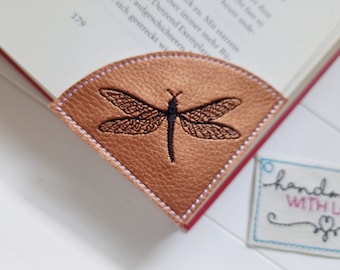 Corner bookmark dragonfly embroidered faux leather, reading corner gift bookworm bookworm Christmas