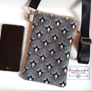 Handytasche zum Umhängen, Japan Pfau Fächer Gobelin Stoff mit Reissverschluß, Umhängetasche, kleine Handtasche