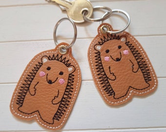 Hedgehog keychain vegan, brown imitation leather embroidered, pocket charm gift pendant school enrollment advent calendar