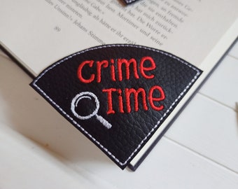 Bookmark for crime fans embroidered vegan faux leather reading corner gift crime reader bookworm bookworm