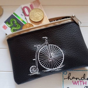 Mini Geldbeutel Rad Fahrrad Kunstleder bestickt, Geldbörse Kartentasche, Kopfhörer,  Reisegeldbeutel, Tampontasche
