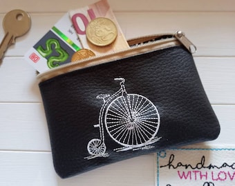 Mini Geldbeutel Rad Fahrrad Kunstleder bestickt, Geldbörse Kartentasche, Kopfhörer,  Reisegeldbeutel, Tampontasche