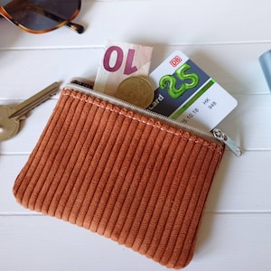 Mini Geldbeutel Cord Braun Rost Braun, Geldbörse Kartentasche, Kopfhörer Etui, Reisegeldbeutel, Tampontasche