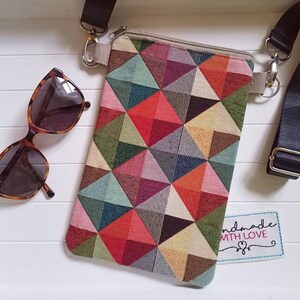 Handytasche zum Umhängen bunt aus Gobelin Stoff mit Reissverschluß, Umhängetasche kleine Handtasche