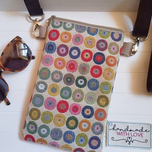 Bunte Handytasche zum Umhängen aus Gobelin Stoff mit Reissverschluß, Umhängetasche klein