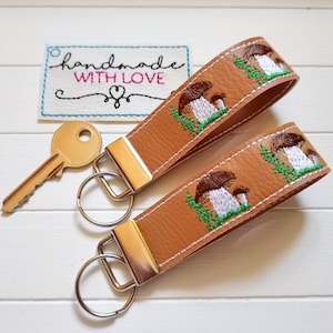Lanyard Mushrooms Embroidered Faux Leather Vegan Keychain Mushroom Collector Gift