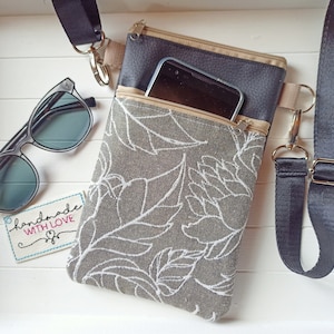 Kleine Umhängetasche sand 2 Reissverschluss Fächer, Gobelin Stoff Kunstleder Festival Schultertasche, Handytasche zum Umhängen Geschenk