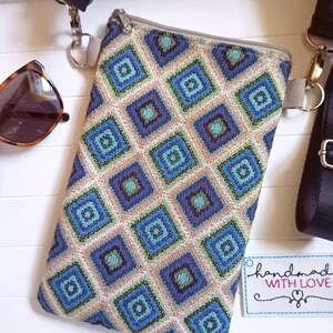 Handytasche zum Umhängen, petrol blau aus Gobelin Stoff mit Reissverschluß, Umhängetasche klein