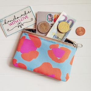 Kleine Geldbörse türkis pink Stoff und Kunstleder, Geldbeutel Mini Kartentasche, Kopfhörer, Reisegeldbeutel, Münztasche Tampontasche