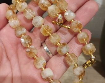 Collier citrine, collier de perles en citrine naturelle, collier de pierres précieuses pour femme, collier fait main en citrine jaune