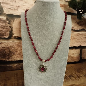 Red Chalcedony Gemstone Necklace Semi Precious Stone Necklace Red Necklace with Pendant  Red Chalcedony Jewelry Gift Mother Gift