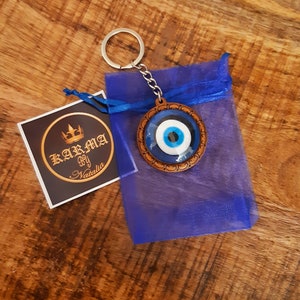 Blue Evil Eye Keychain: Turkish Art Glass Pendant, Protection Gift