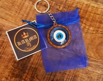 Portachiavi con malocchio blu: ciondolo in vetro artistico turco, regalo di protezione