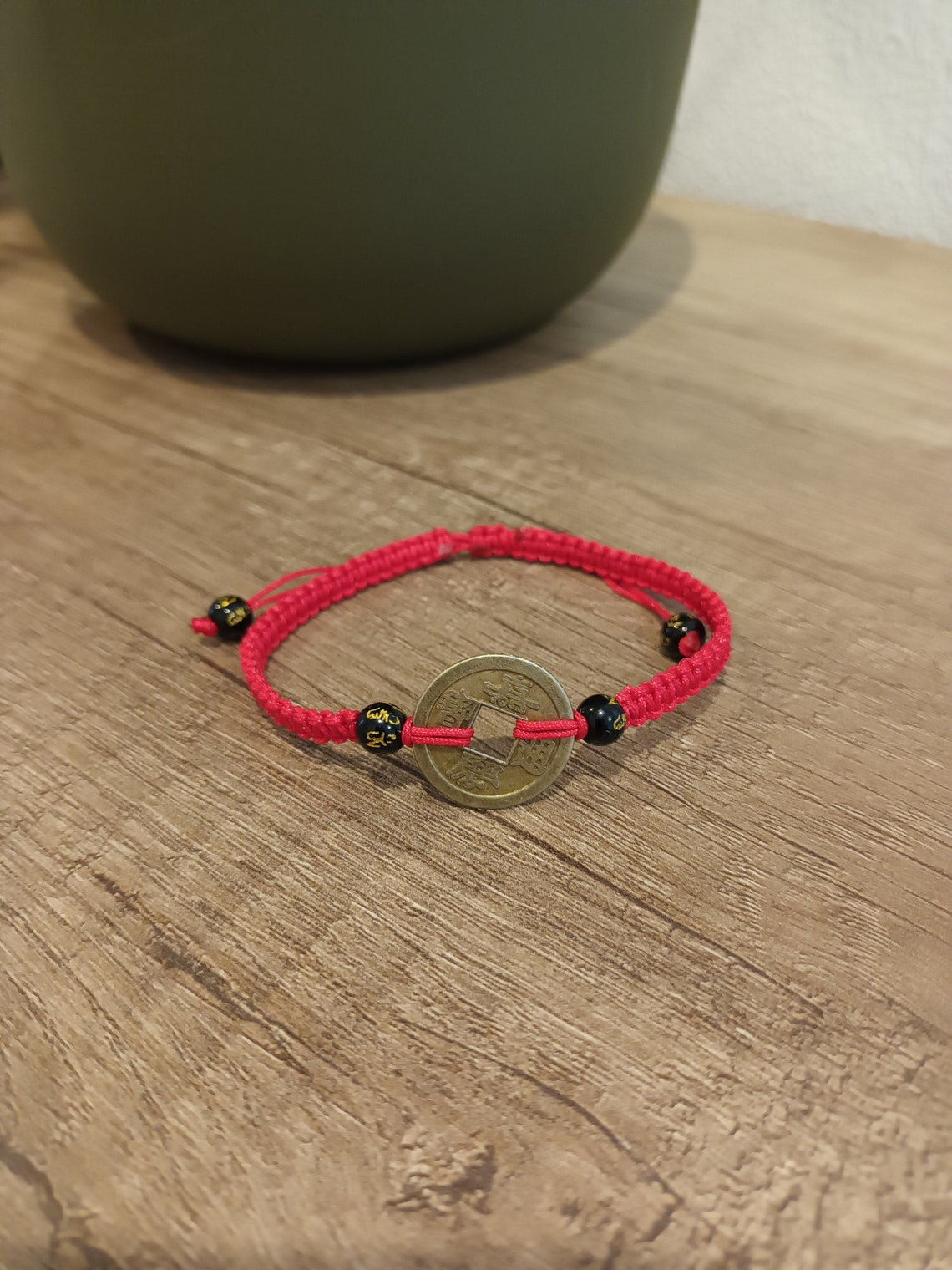 Red Feng Shui Coin Ancient Chinese Bracelet for Good Luck Etsy
