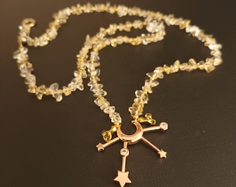 Collier lune citrine, collier cristal CITRINE, collier de perles chips avec pendentif lune, pierre de naissance de novembre, collier manifestation lunaire